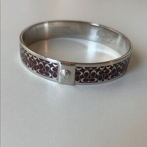 Coach Brown & Silver Signature Silver Bangle NWOT